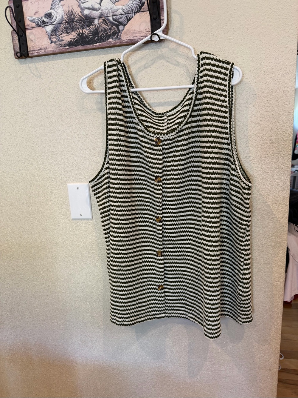 Sleeveless Striped Knit Button-Front Tank - Black and Cream